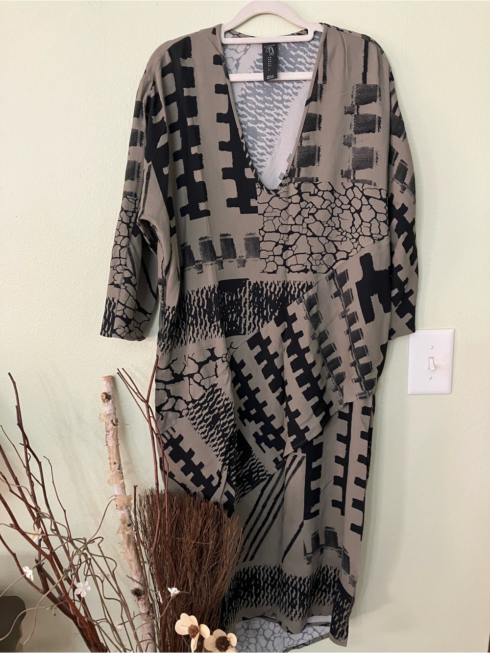 Zero+Maria Cornejo Dress gray beige black abstract asymmetrical tunic